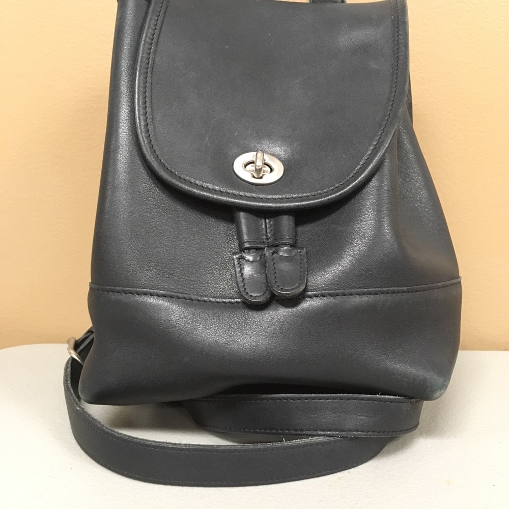 Vintage Black Leather Coach Mini Backpack - 9960